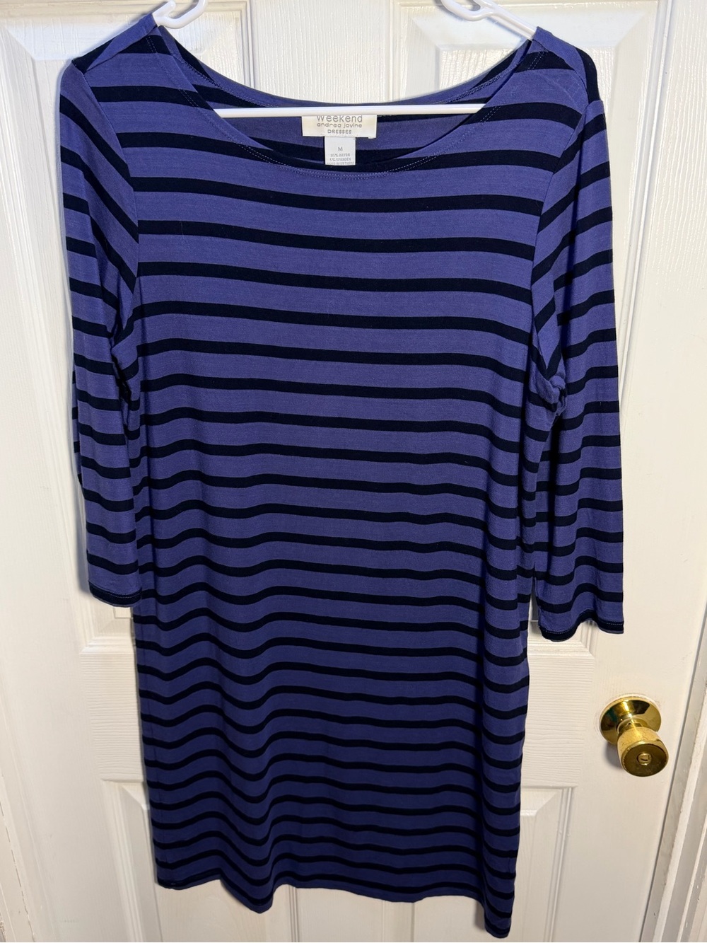 Weekend by Andrea Jovine Navy Striped Boatneck Dress